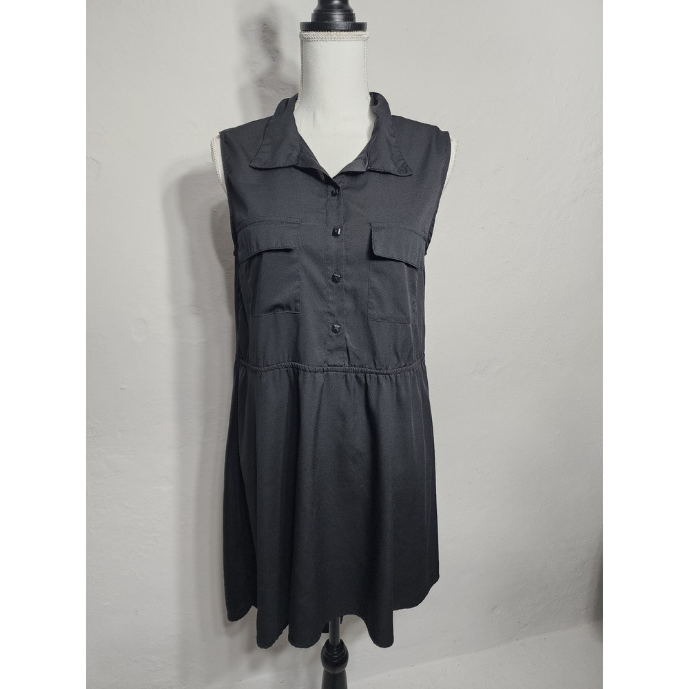 Truth NYC Shirt Dress Womens Medium Black Sleeveless High Low Elastic Waist